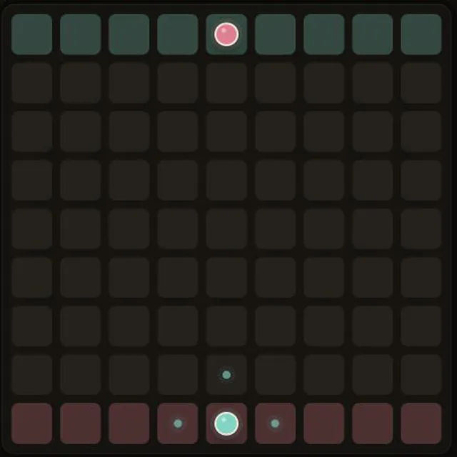 Wallz GG online game showing mint and coral pawns on a 9 by 9 board